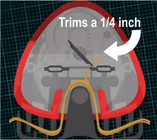 Diagram explaining how Splitender Pro cuts split ends without shortening healthy hair strand