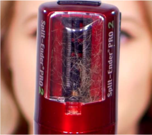 Close up view of trimmed split ends in Split Ender PRO 2 after using split end trimmer to cut dead ends hair