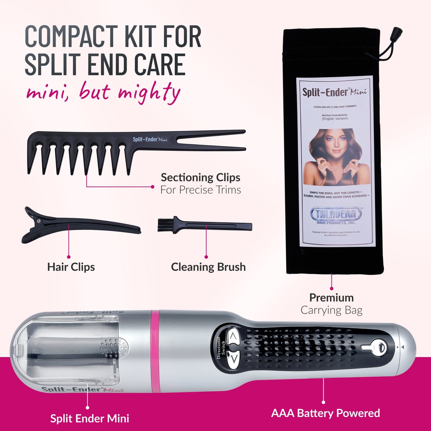 Split Ender Mini - Portable and Battery Operated (3 AAA), Automatic Split End Hair Trimmer, For Home Use