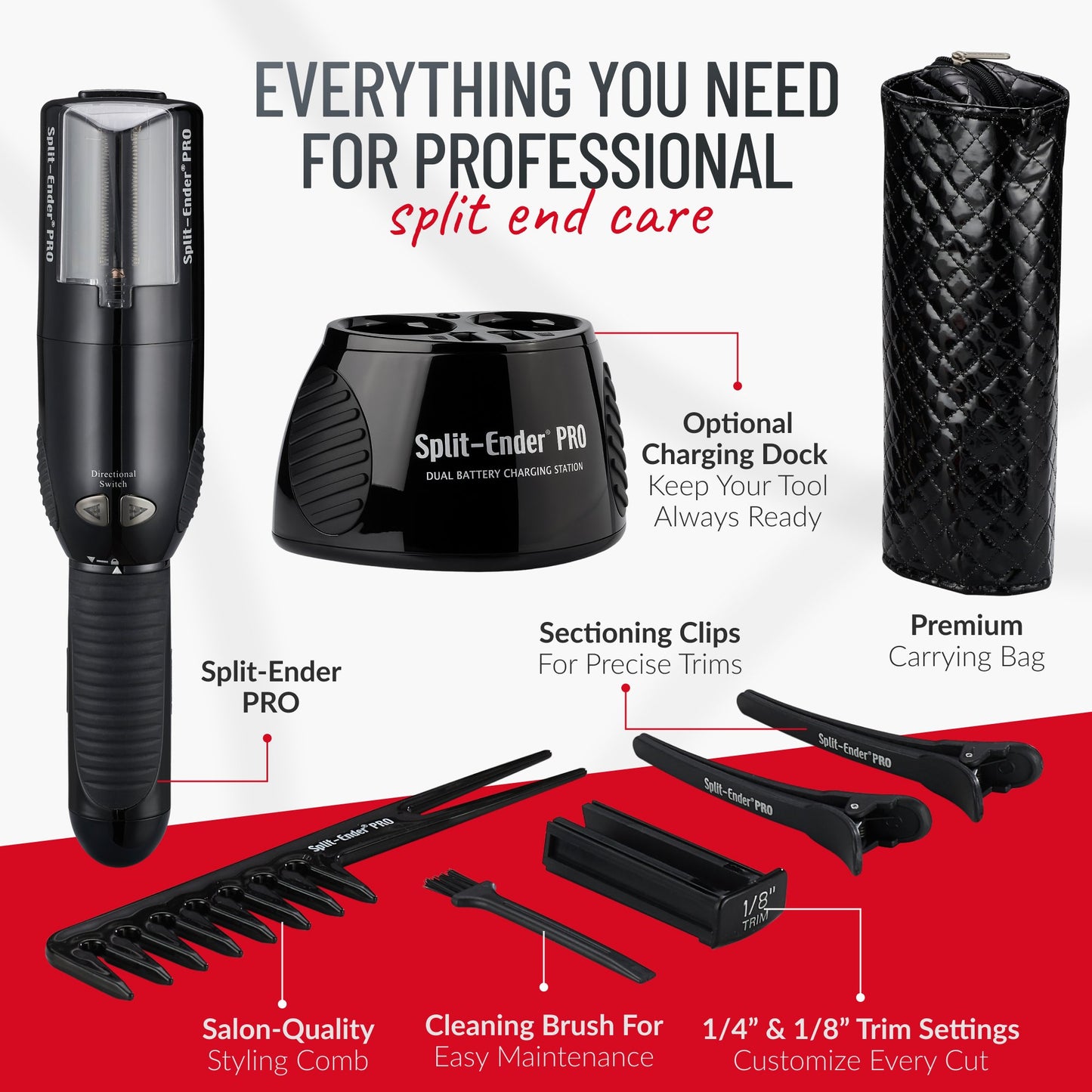 Split Ender PRO - Salon Professional, Titanium Coated Blades, Fast and Easy Solution Automatic Split Ends Hair Trimmer. Bonus Gift Included. The Original