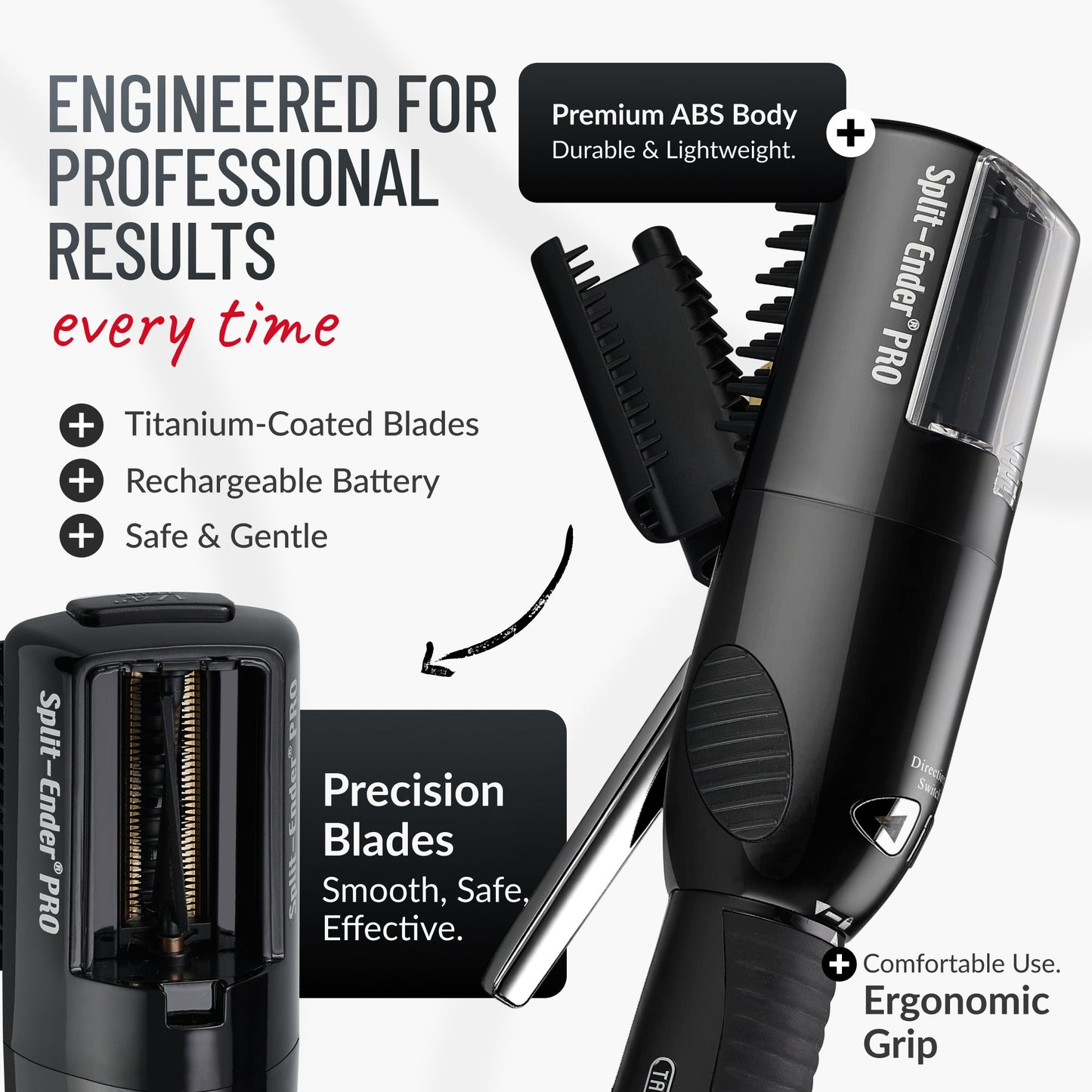 Split Ender PRO - Salon Professional, Titanium Coated Blades, Fast and Easy Solution Automatic Split Ends Hair Trimmer. Bonus Gift Included. The Original