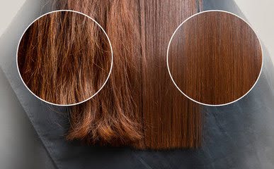 Comparison of smooth hair vs. split ends to show the benefits of using a split end hair trimmer regularly.