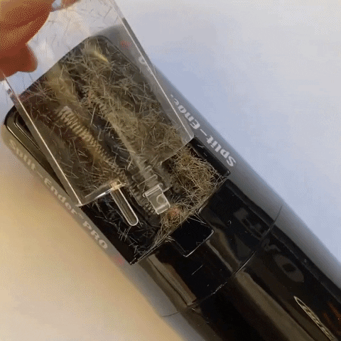 Close-up of hair being trimmed with Split Ender Pro – effective solution for split end removal