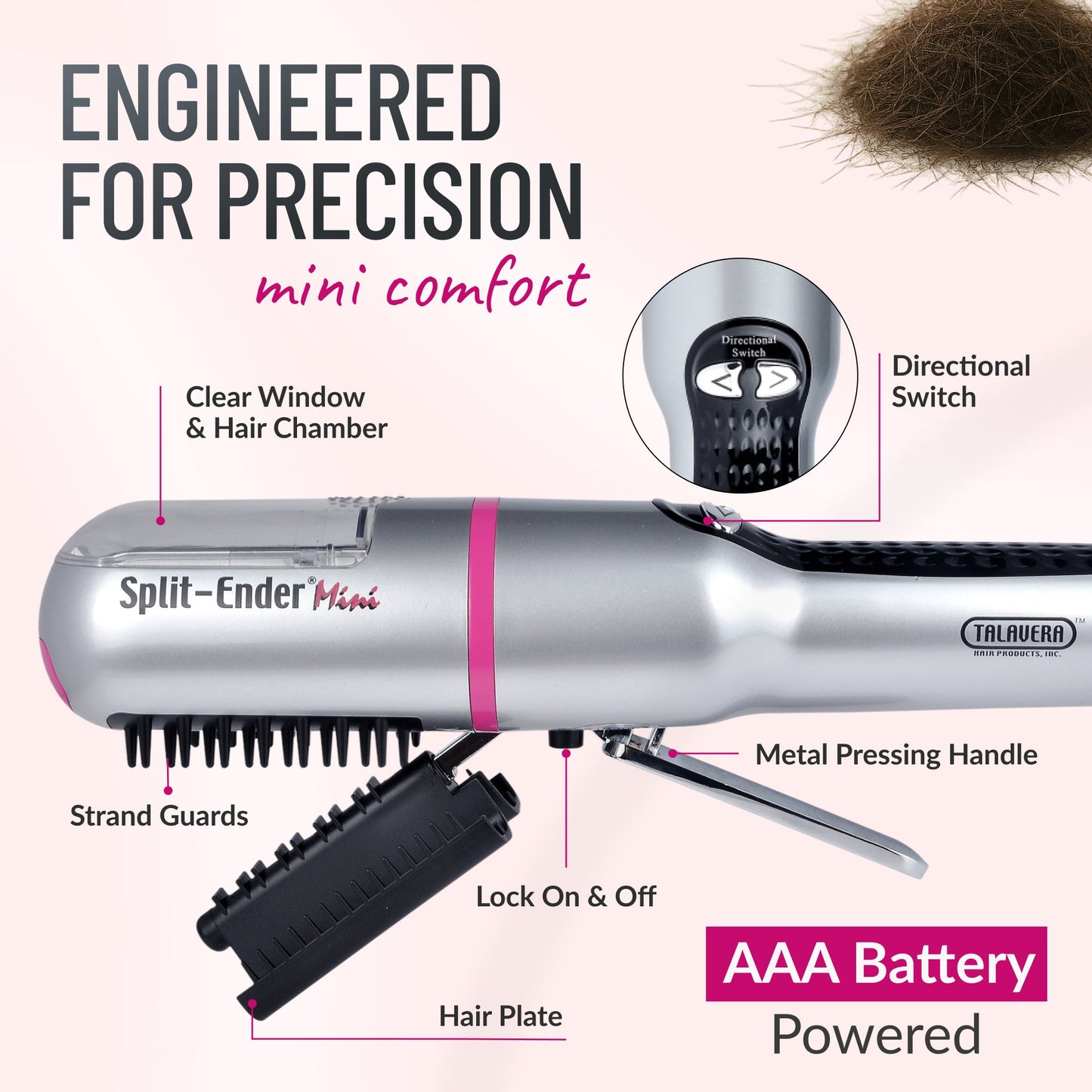 Split Ender Mini - Portable and Battery Operated (3 AAA), Automatic Split end hair Trimmer, For Home Use