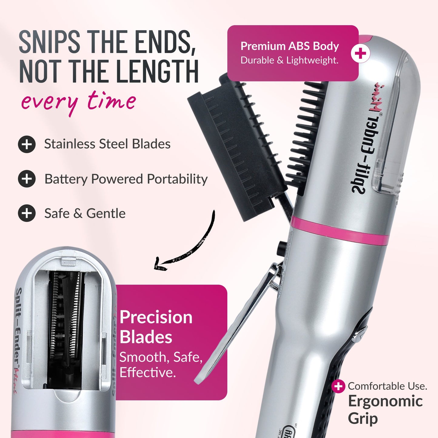Split Ender Mini - Portable and Battery Operated (3 AAA), Automatic Split end hair Trimmer, For Home Use