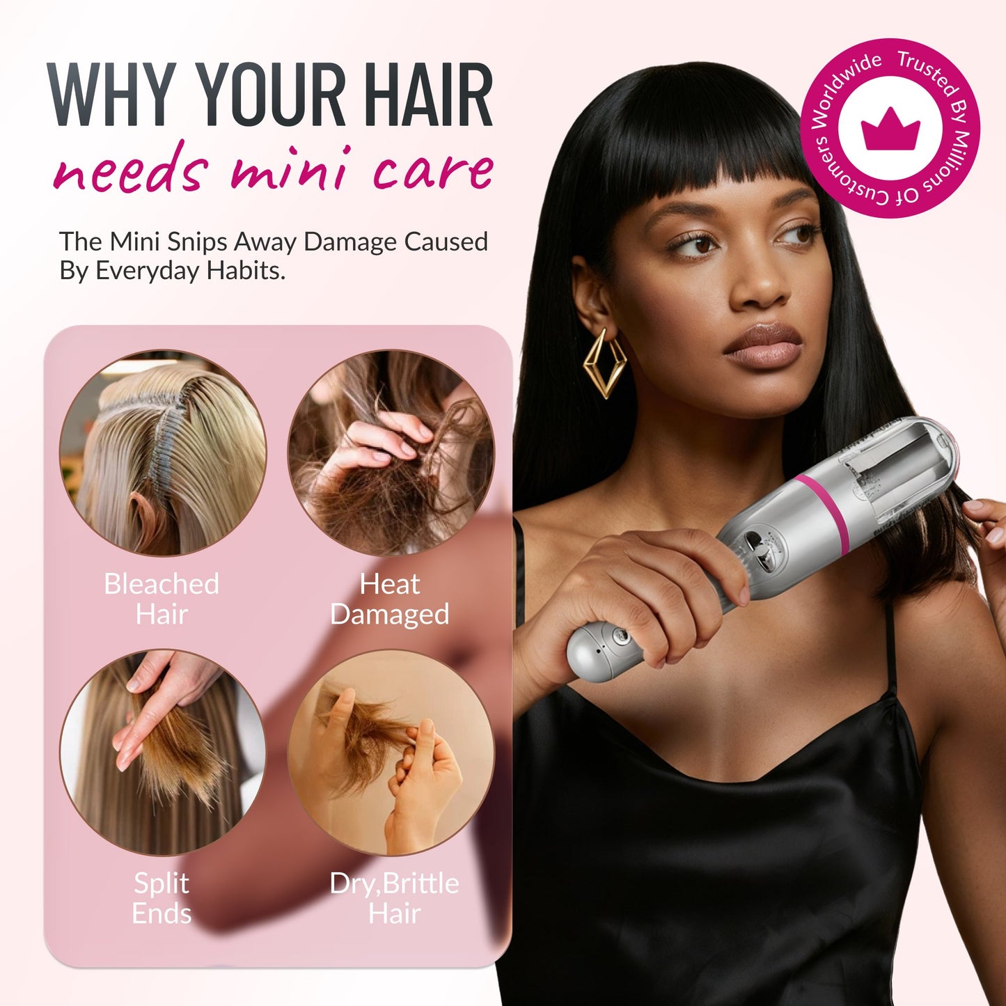 Split Ender Mini - Portable and Battery Operated (3 AAA), Automatic Split end hair Trimmer, For Home Use
