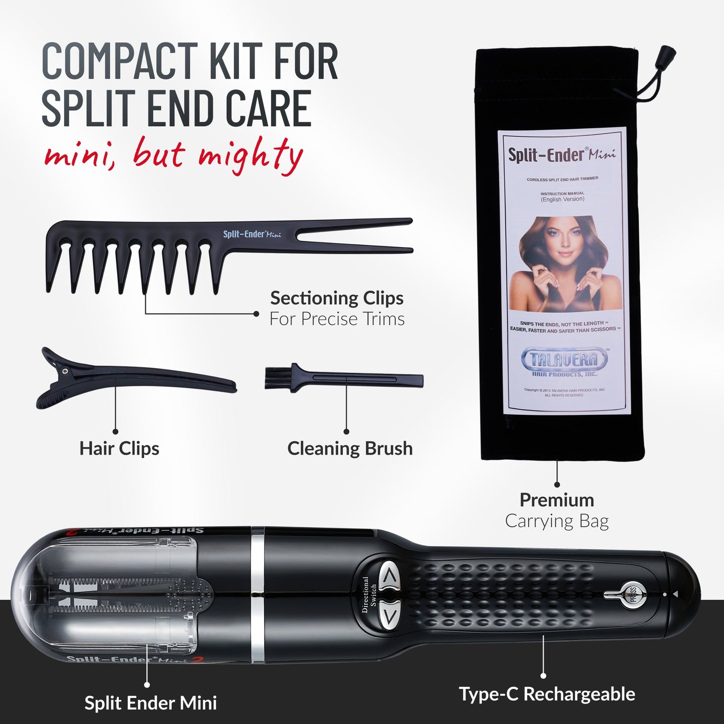 Split Ender Mini 2 - Portable and USB Rechargeable, Automatic Split End Hair Trimmer. For Home Use