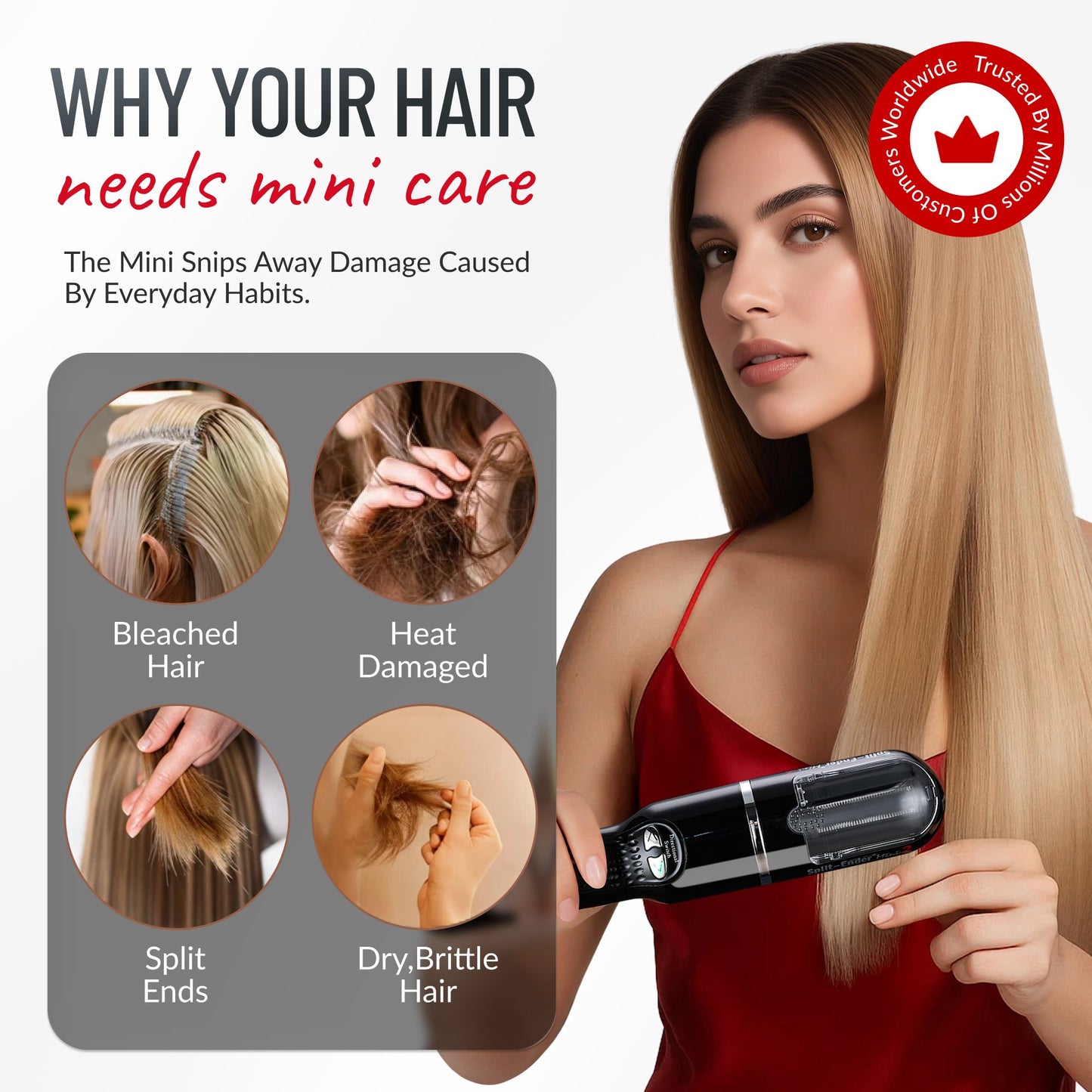 Split Ender Mini 2 - Portable and USB Rechargeable, Automatic Split End Hair Trimmer. For Home Use