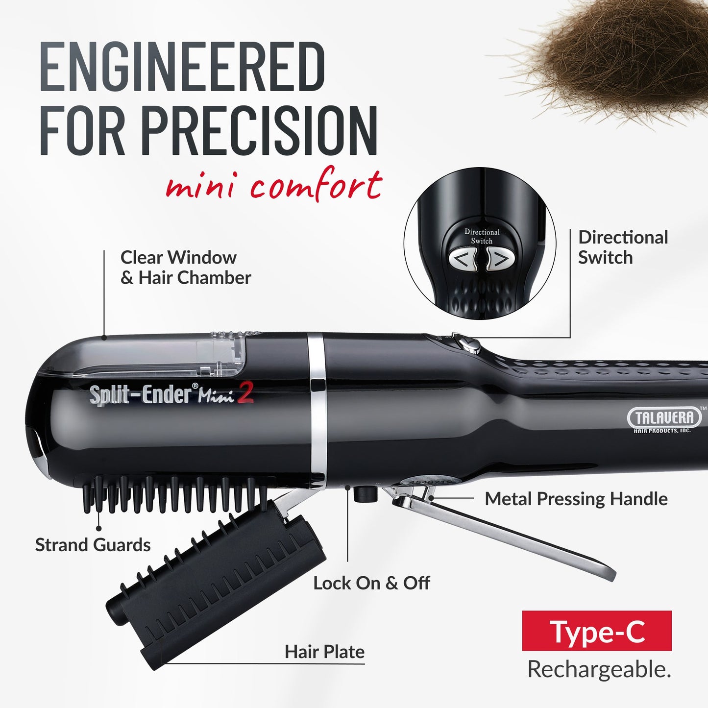 Split Ender Mini 2 - Portable and USB Rechargeable, Automatic Split End Hair Trimmer. For Home Use